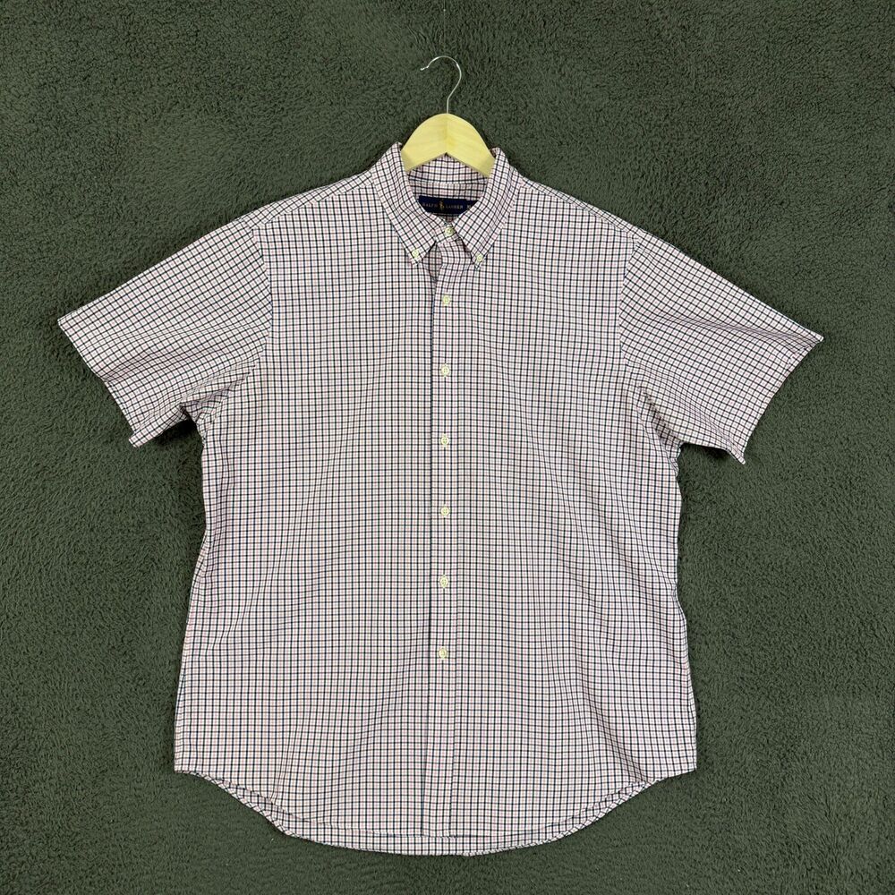 Polo Ralph Lauren Shirt Mens XL Pink Check Button Down Short Sleeve Preppy